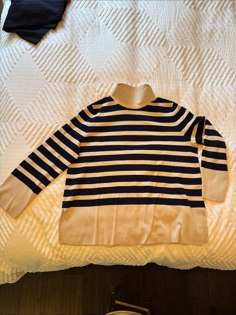 COS Navy and Cream Striped Turtleneck Sweater